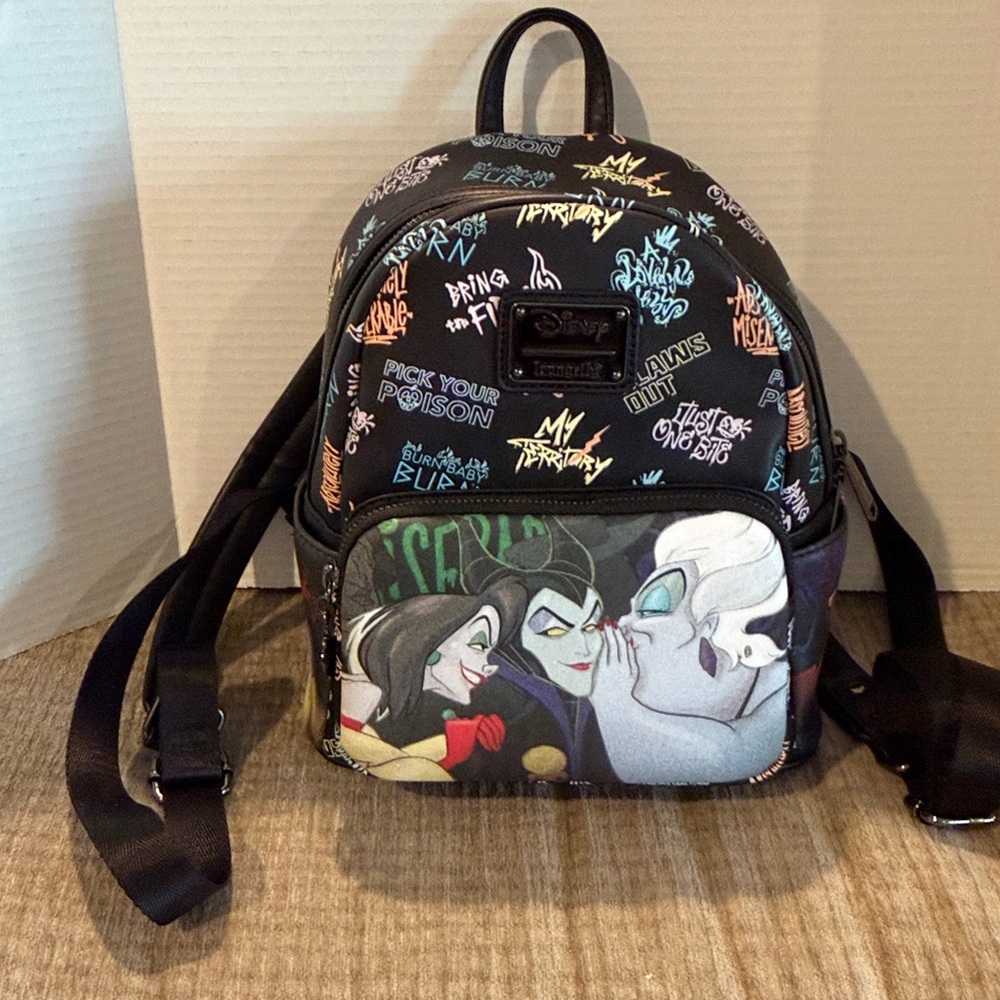 Disney lounge fly Black &Purple Villains Backpack withCruella Ursula, maleficent